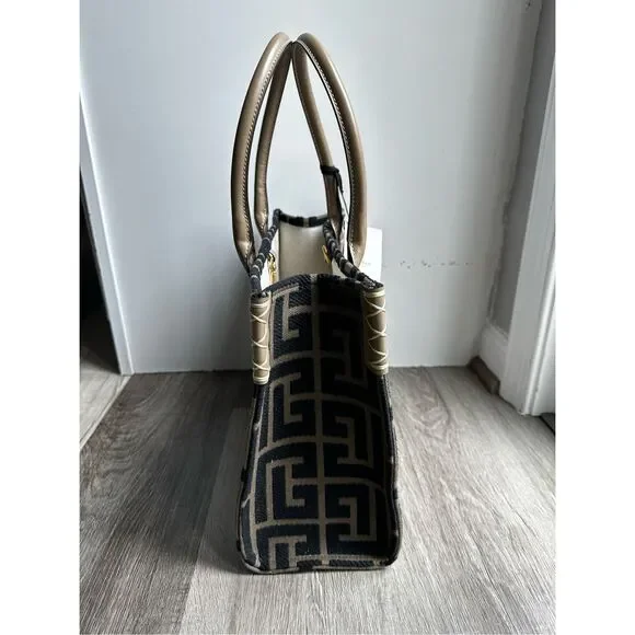 BALMAIN Khaki & Black B-Army 36 Monogram Jacquard Tote $1495 - Picture 9 of 13